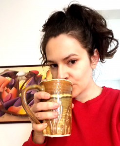 Alexis practicing self-care, drinking tea!